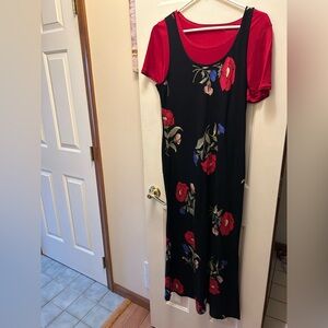 Floral Black Maxi Dress with Red and Blue Accents